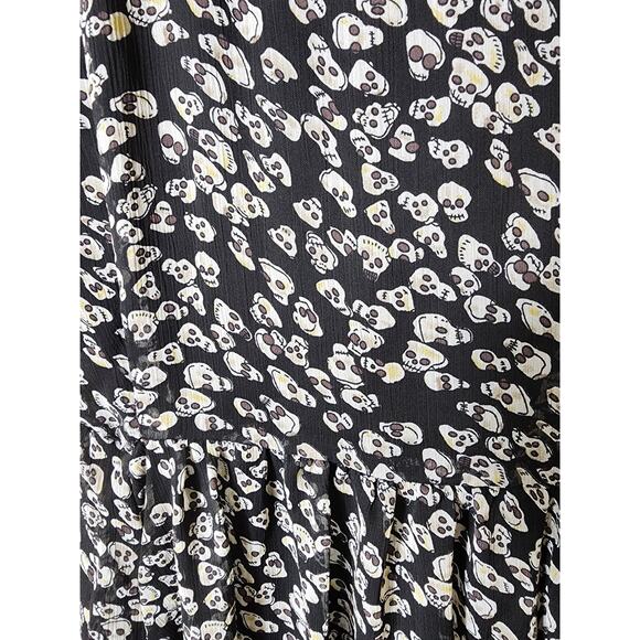 ROYAL BONES by Daang Tripp Black Ruffle White Skull Goth Emo Mini Dress SZ L - Picture 5 of 9